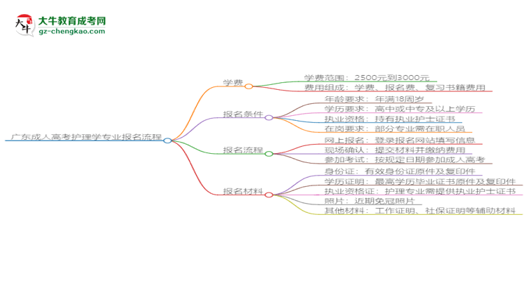 廣東成人高考護(hù)理學(xué)專業(yè)2025年報名流程思維導(dǎo)圖