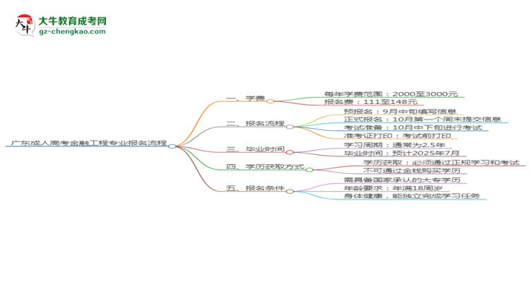 廣東成人高考金融工程專業(yè)2025年報名流程思維導圖