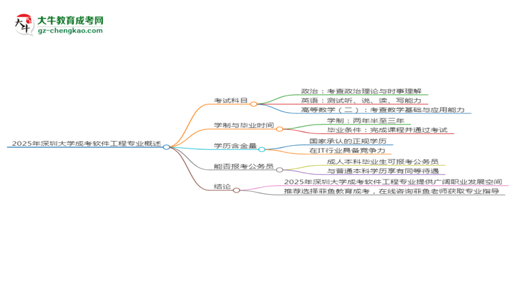 2025年深圳大學(xué)成考軟件工程專業(yè)入學(xué)考試科目有哪些？思維導(dǎo)圖