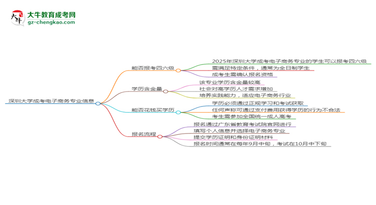 深圳大學(xué)2025年成考電子商務(wù)專業(yè)生可不可以考四六級?思維導(dǎo)圖