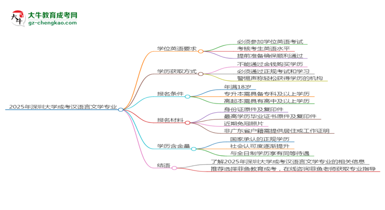 2025年深圳大學成考漢語言文學專業(yè)要考學位英語嗎？思維導圖