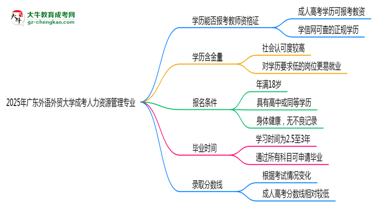 2025年廣東外語外貿(mào)大學成考人力資源管理專業(yè)學歷能報考教資嗎？思維導(dǎo)圖