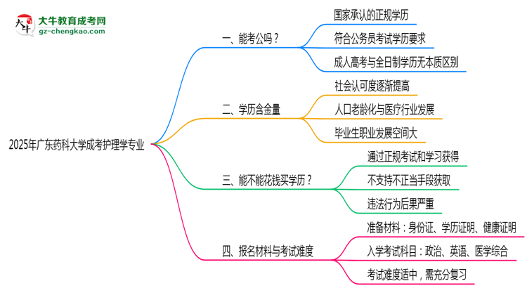 廣東藥科大學(xué)2025年成考護(hù)理學(xué)專業(yè)學(xué)歷能考公嗎?思維導(dǎo)圖
