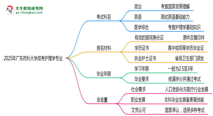 2025年廣東藥科大學(xué)成考護(hù)理學(xué)專業(yè)入學(xué)考試科目有哪些?思維導(dǎo)圖