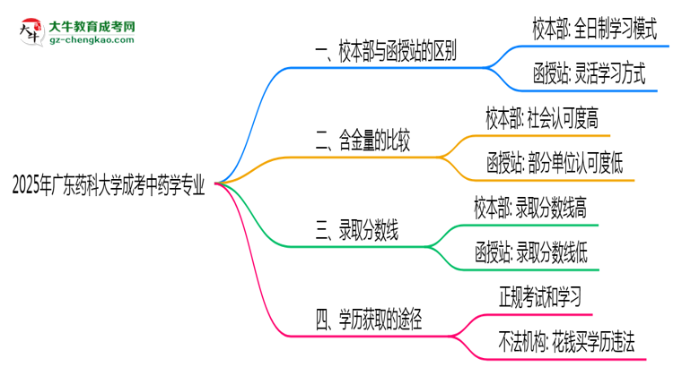 廣東藥科大學(xué)2025年成考中藥學(xué)專業(yè)校本部和函授站哪個(gè)更好？思維導(dǎo)圖