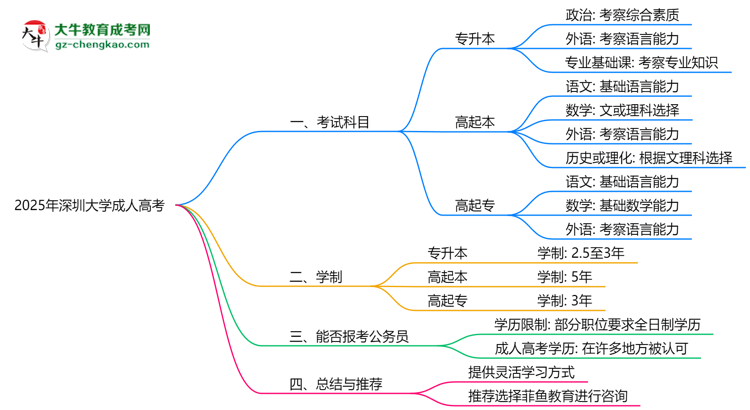 2025年深圳大學(xué)成人高考入學(xué)考試科目有哪些？思維導(dǎo)圖