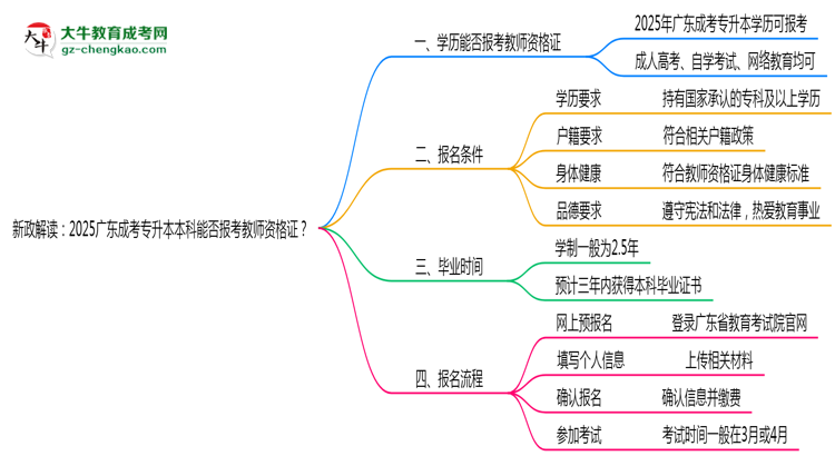 新政解讀：2025廣東成考專升本本科能否報考教師資格證？思維導(dǎo)圖