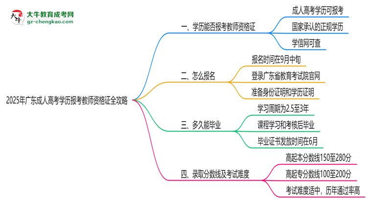 2025年廣東成人高考學歷報考教師資格證全攻略思維導圖