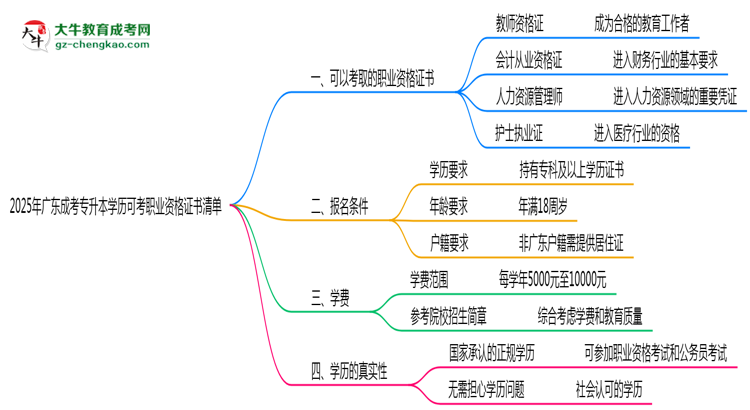 2025年廣東成考專升本學(xué)歷可考職業(yè)資格證書清單思維導(dǎo)圖