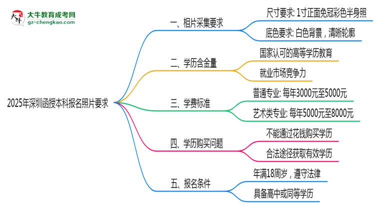 2025年深圳函授本科報名照片要求：尺寸+底色思維導(dǎo)圖