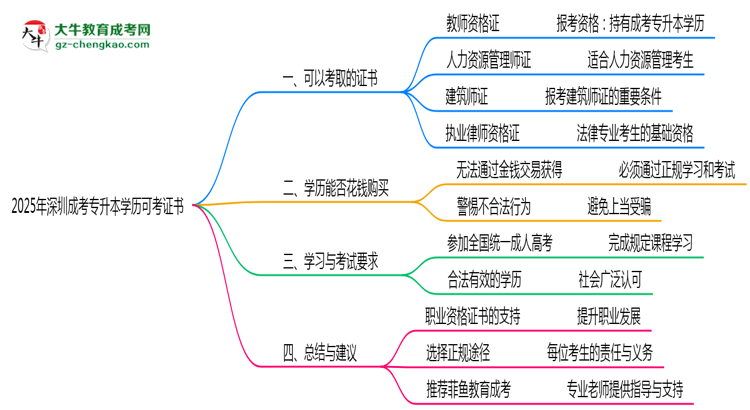 2025年深圳成考專升本學歷可考證書：一建/教資等思維導圖