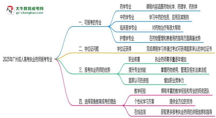 2025年廣州成人高考執(zhí)業(yè)藥師報考專業(yè)思維導(dǎo)圖