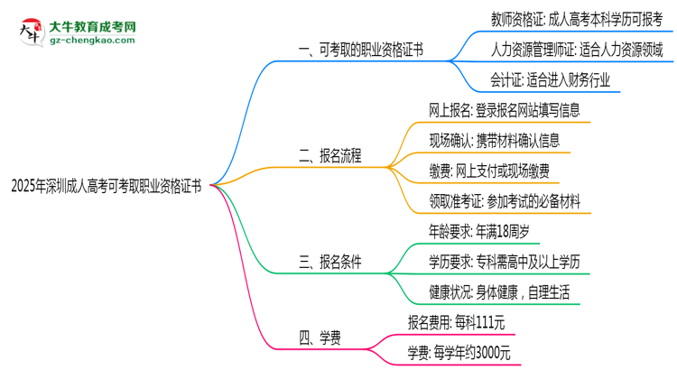 2025年深圳成人高考可考取職業(yè)資格證書思維導(dǎo)圖