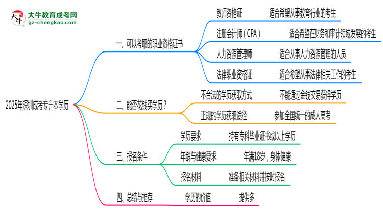 2025年深圳成考專升本學(xué)歷可考職業(yè)資格證書(shū)目錄思維導(dǎo)圖