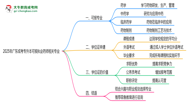 2025年廣東成考專升本可報執(zhí)業(yè)藥師相關(guān)專業(yè)清單思維導圖
