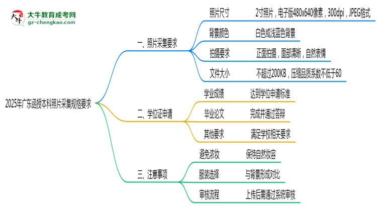 2025年廣東函授本科照片采集規(guī)格要求思維導圖