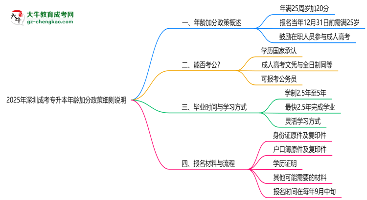 2025年深圳成考專升本年齡加分政策細則說明思維導(dǎo)圖