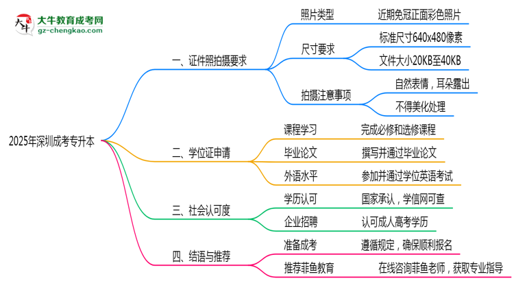 2025年深圳成考專升本證件照拍攝規(guī)范最新版思維導(dǎo)圖