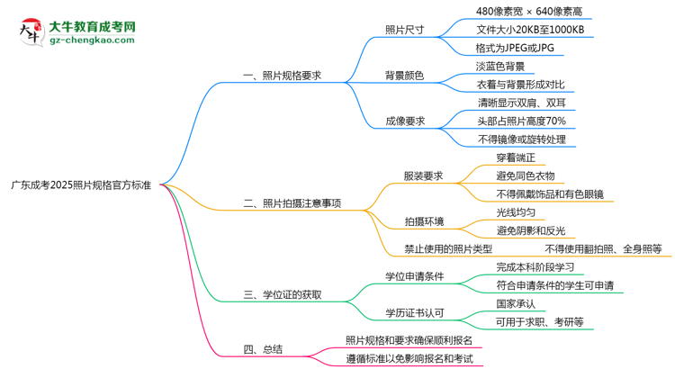 廣東成考2025照片規(guī)格官方標準思維導(dǎo)圖