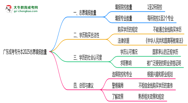 廣東成考專升本2025志愿填報數(shù)量思維導圖
