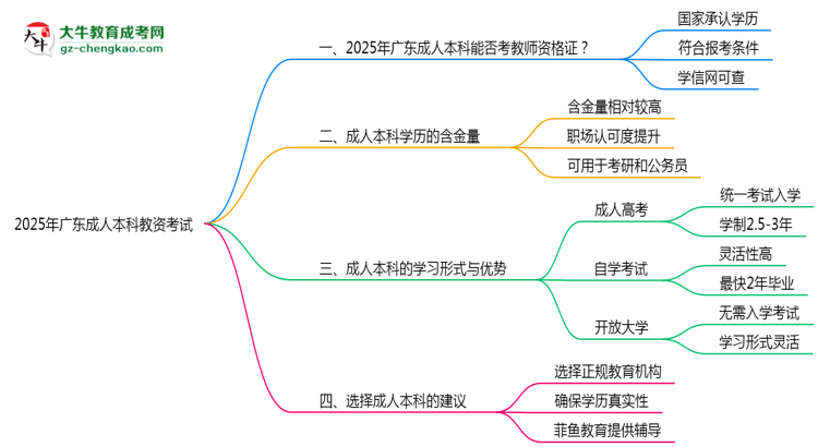 廣東2025年教資考試承認(rèn)成人本科學(xué)歷嗎？思維導(dǎo)圖