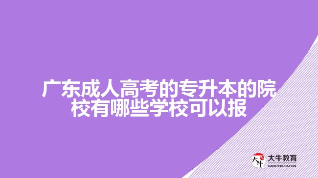 廣東成人高考的專升本的院校有哪些學(xué)?？梢詧? /></div>
<p>　　3、師資力量和教學(xué)資源</p>
<p>　　一個好的學(xué)校應(yīng)該有優(yōu)秀的師資力量和教學(xué)資源，教學(xué)老師應(yīng)該懂得與學(xué)生進行良好的互動，無論是線上還是線下都要讓學(xué)生在學(xué)習(xí)上有收獲。</p>
<p>　　4、學(xué)校的教育輔導(dǎo)和服務(wù)</p>
<p>　　學(xué)校的教育輔導(dǎo)和服務(wù)是成人高考專升本學(xué)習(xí)中的重要環(huán)節(jié)，優(yōu)質(zhì)的學(xué)校應(yīng)該有完善的教師服務(wù)支持機制，幫助學(xué)生進行專業(yè)規(guī)劃，并提供課程的后期輔導(dǎo)服務(wù)。</p>
<p>　　5、形式和費用</p>
<p>　　不同的學(xué)校對于成人高考專升本學(xué)習(xí)的形式和學(xué)費有所不同，學(xué)生可以按照自己的時間和財力考慮選擇適合自己的方式。雖然價格和形式也是一個重要因素，但不應(yīng)該作為選擇學(xué)校的決策標準。</p>
<p>　　最終，選擇適合自己的學(xué)校并非簡單，要想得到好的教育資源，找到一所適合的成人高考專升本學(xué)校往往需要一定的時間和精力。但只要掌握上述技巧，相信可以針對自己的情況，做出最好的選擇。更多成考學(xué)校相關(guān)的資訊可以咨詢大牛教育成考網(wǎng)在線老師了解。</p>
                        ?<div   id=